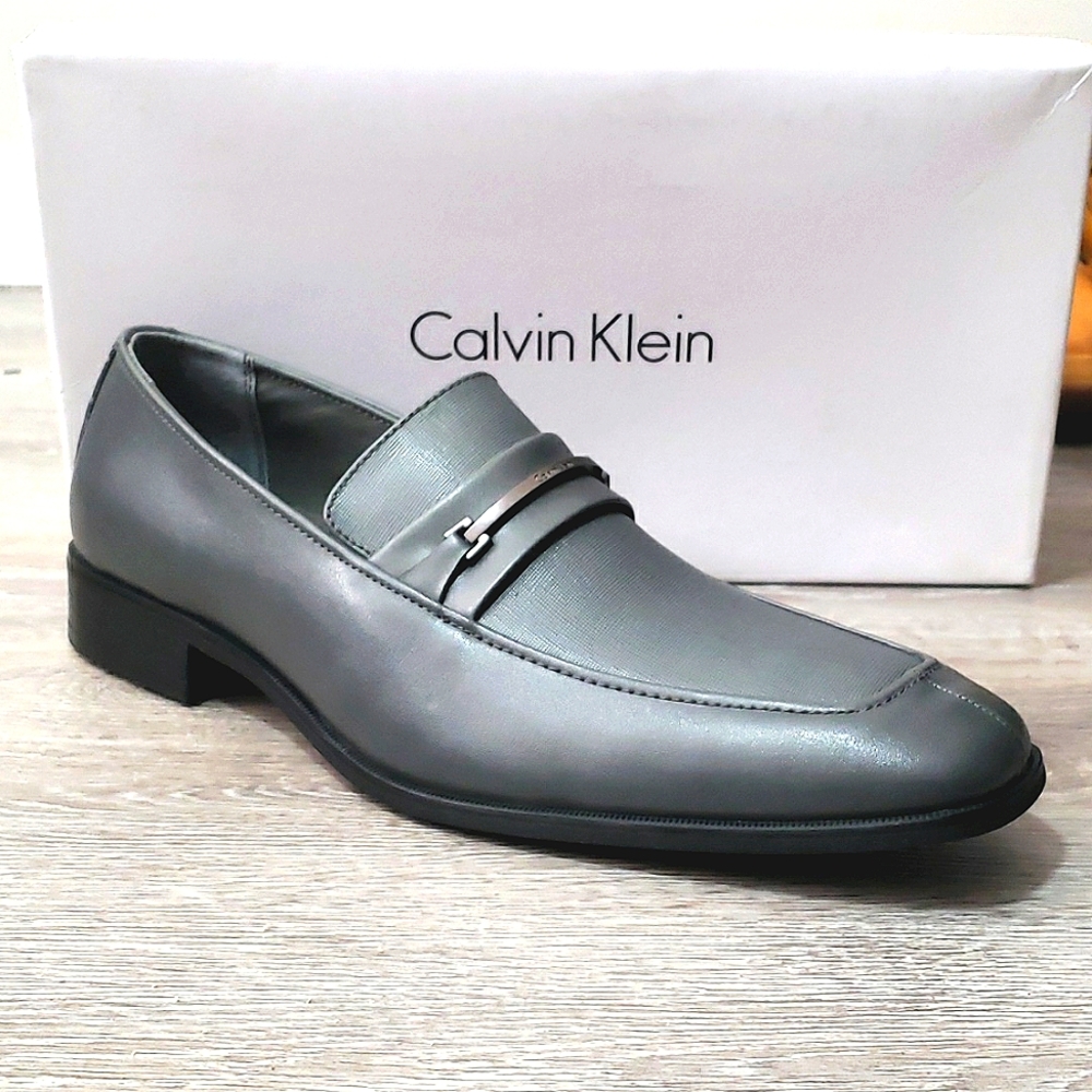 (NEW) Calvin Klein Gallard Textured Weave Low Top Leather Oxford mens 11.5 Gray